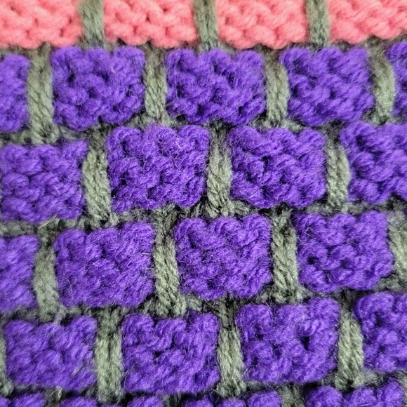 Handknit Striped Throw Stroller Blanket Kids Purple Pink Blue Yellow Green 31x23 - Picture 11 of 11